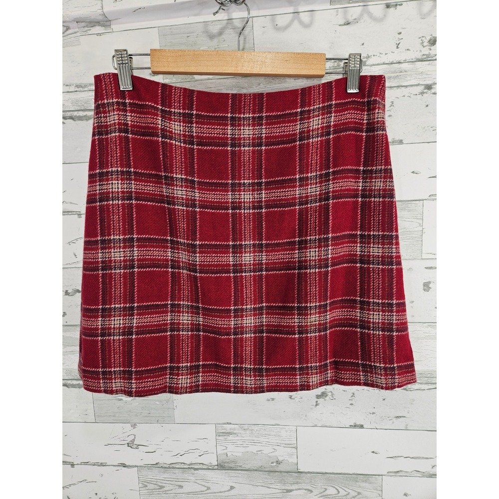 J Crew Factory Red Plaid Wool Blend Mini Skirt Size 8 Tartan A-Line Lined